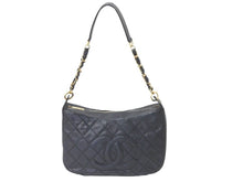 Load image into Gallery viewer, CHANEL シャネル ショルダーバッグ 三日月型 ココマーク 7番台 キャビアスキン ブラック ゴールド金具 美品 中古 59041