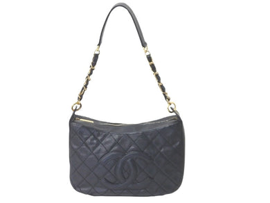 CHANEL シャネル ショルダーバッグ 三日月型 ココマーク 7番台 キャビアスキン ブラック ゴールド金具 美品 中古 59041