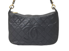Load image into Gallery viewer, CHANEL シャネル ショルダーバッグ 三日月型 ココマーク 7番台 キャビアスキン ブラック ゴールド金具 美品 中古 59041