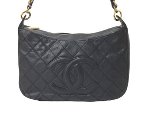 CHANEL シャネル ショルダーバッグ 三日月型 ココマーク 7番台 キャビアスキン ブラック ゴールド金具 美品 中古 59041