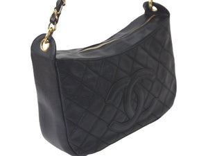 CHANEL シャネル ショルダーバッグ 三日月型 ココマーク 7番台 キャビアスキン ブラック ゴールド金具 美品 中古 59041