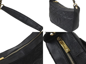 CHANEL シャネル ショルダーバッグ 三日月型 ココマーク 7番台 キャビアスキン ブラック ゴールド金具 美品 中古 59041