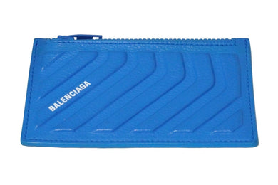 BALENCIAGA バレンシアガ ジップカードケース コインケース 財布 タイヤ ブランドロゴ カーフスキン ブルー 美品 中古 59055