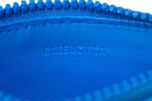 BALENCIAGA バレンシアガ ジップカードケース コインケース 財布 タイヤ ブランドロゴ カーフスキン ブルー 美品 中古 59055