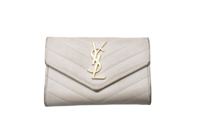 YVES SAINT LAURENT イヴサンローラン コインケース カードケース グレプードルエンボスレザー ホワイト 中古 59056 