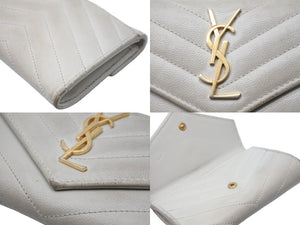 YVES SAINT LAURENT イヴサンローラン コインケース カードケース グレプードルエンボスレザー ホワイト 中古 59056 