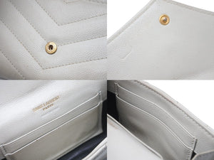 YVES SAINT LAURENT イヴサンローラン コインケース カードケース グレプードルエンボスレザー ホワイト 中古 59056 