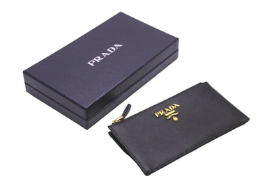 PRADA プラダ コインケース フラグメントケース メタルロゴ サフィアーノ ブラック ゴールド金具 美品 中古 59059