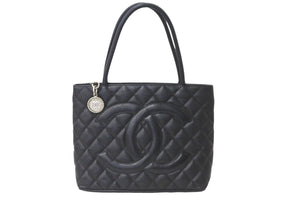 極美品 CHANEL シャネル トートバッグ 復刻トート キャビアスキン A01804 7番台 2002年頃 ココマーク シルバープレート 中古 59067