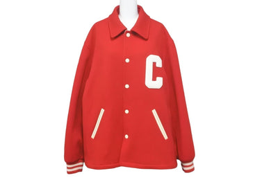 極美品 CELINE セリーヌ ベースボール テディジャケット ウール ロゴ ワッペン レッド サイズ46 2V02K896C 中古 59078