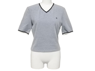 CHANEL シャネル 半袖 Tシャツ ナイロン スパンデックス グレー サイズ38 P10692V06479 H0098 Vネック ココマーク 美品 中古