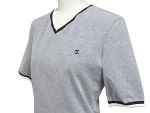 CHANEL シャネル 半袖 Tシャツ ナイロン スパンデックス グレー サイズ38 P10692V06479 H0098 Vネック ココマーク 美品 中古