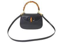 Load image into Gallery viewer, GUCCI グッチ 2WAYハンドバッグ ショルダーバッグ バンブー オールドグッチ ミラー付き カーフ ブラック ゴールド 美品 中古 59080
