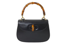 Load image into Gallery viewer, GUCCI グッチ 2WAYハンドバッグ ショルダーバッグ バンブー オールドグッチ ミラー付き カーフ ブラック ゴールド 美品 中古 59080