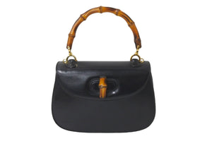 GUCCI グッチ 2WAYハンドバッグ ショルダーバッグ バンブー オールドグッチ ミラー付き カーフ ブラック ゴールド 美品 中古 59080