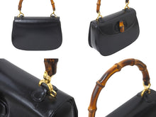 Load image into Gallery viewer, GUCCI グッチ 2WAYハンドバッグ ショルダーバッグ バンブー オールドグッチ ミラー付き カーフ ブラック ゴールド 美品 中古 59080