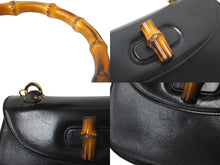Load image into Gallery viewer, GUCCI グッチ 2WAYハンドバッグ ショルダーバッグ バンブー オールドグッチ ミラー付き カーフ ブラック ゴールド 美品 中古 59080