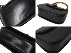 GUCCI グッチ 2WAYハンドバッグ ショルダーバッグ バンブー オールドグッチ ミラー付き カーフ ブラック ゴールド 美品 中古 59080
