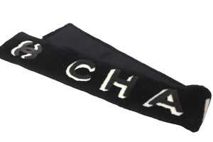 新品未使用 CHANEL シャネル マフラー AA7074 シアリング カシミヤ ムートン ファー ブラック ダークグレー ホワイト 59082