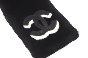 新品未使用 CHANEL シャネル マフラー AA7074 シアリング カシミヤ ムートン ファー ブラック ダークグレー ホワイト 59082
