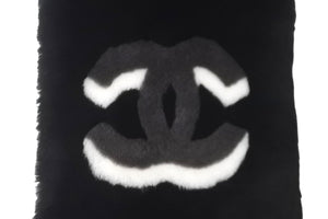 新品未使用 CHANEL シャネル マフラー AA7074 シアリング カシミヤ ムートン ファー ブラック ダークグレー ホワイト 59082