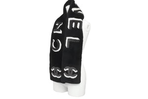 新品未使用 CHANEL シャネル マフラー AA7074 シアリング カシミヤ ムートン ファー ブラック ダークグレー ホワイト 59082