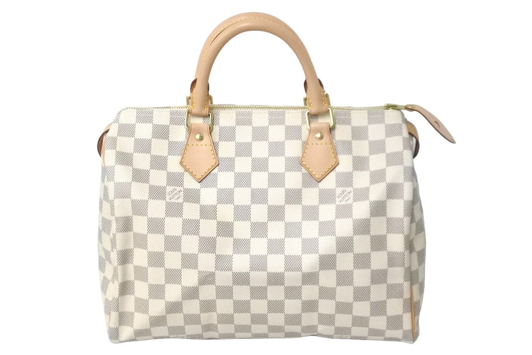 新品同様 LOUIS VUITTON ルイヴィトン スピーディ30 ダミエ アズール N41533 ホワイト ベージュ 中古 59105