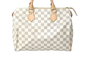 新品同様 LOUIS VUITTON ルイヴィトン スピーディ30 ダミエ アズール N41533 ホワイト ベージュ 中古 59105