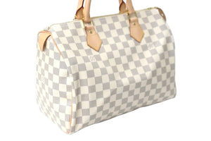 新品同様 LOUIS VUITTON ルイヴィトン スピーディ30 ダミエ アズール N41533 ホワイト ベージュ 中古 59105