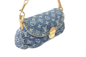 LOUIS VUITTON ルイヴィトン ハンドバッグ モノグラムデニム ミニプリーティ ブルー ゴールド金具 M95050 美品 中古 59112
