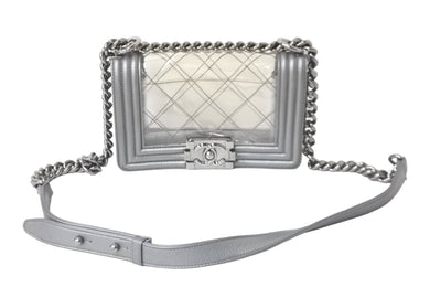 CHANEL シャネル ショルダーバッグ ボーイシャネル A92098 グレー ビニール 19番台 ビンテージシルバー金具 美品 中古 59115
