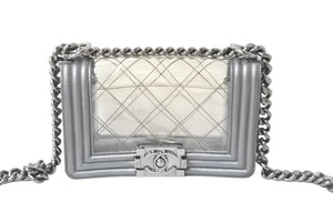 CHANEL シャネル ショルダーバッグ ボーイシャネル A92098 グレー ビニール 19番台 ビンテージシルバー金具 美品 中古 59115