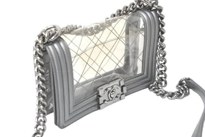 CHANEL シャネル ショルダーバッグ ボーイシャネル A92098 グレー ビニール 19番台 ビンテージシルバー金具 美品 中古 59115