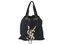 画像をギャラリービューアに読み込む, YVES SAINT LAURENT イヴサンローラン カハラ トートバッグ 121627 ブラック コットンキャンバス レザー 良品 中古 59119 