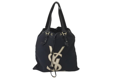 YVES SAINT LAURENT イヴサンローラン カハラ トートバッグ 121627 ブラック コットンキャンバス レザー 良品 中古 59119 