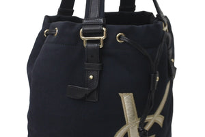 YVES SAINT LAURENT イヴサンローラン カハラ トートバッグ 121627 ブラック コットンキャンバス レザー 良品 中古 59119 