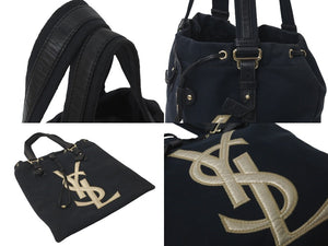 YVES SAINT LAURENT イヴサンローラン カハラ トートバッグ 121627 ブラック コットンキャンバス レザー 良品 中古 59119 