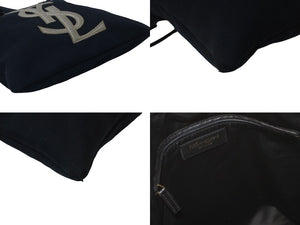 YVES SAINT LAURENT イヴサンローラン カハラ トートバッグ 121627 ブラック コットンキャンバス レザー 良品 中古 59119 