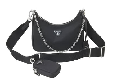 PRADA プラダショルダーバッグ ホーボー ポシェット ポーチ ストラップ付き 2005年再版 1BH204 シルバー金具 美品 中古 59125 