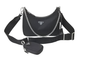 PRADA プラダショルダーバッグ ホーボー ポシェット ポーチ ストラップ付き 2005年再版 1BH204 シルバー金具 美品 中古 59125 