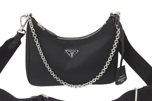 PRADA プラダショルダーバッグ ホーボー ポシェット ポーチ ストラップ付き 2005年再版 1BH204 シルバー金具 美品 中古 59125 