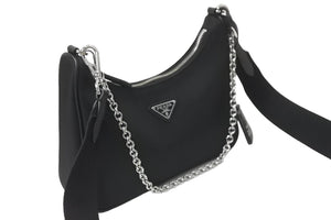 PRADA プラダショルダーバッグ ホーボー ポシェット ポーチ ストラップ付き 2005年再版 1BH204 シルバー金具 美品 中古 59125 