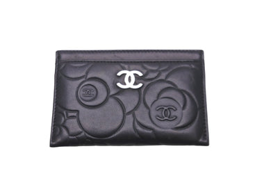 CHANEL シャネル カードケース ココマーク カメリア 17番台 ブラック シルバー金具 美品 中古 59137