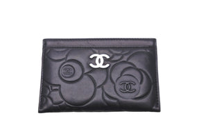 CHANEL シャネル カードケース ココマーク カメリア 17番台 ブラック シルバー金具 美品 中古 59137