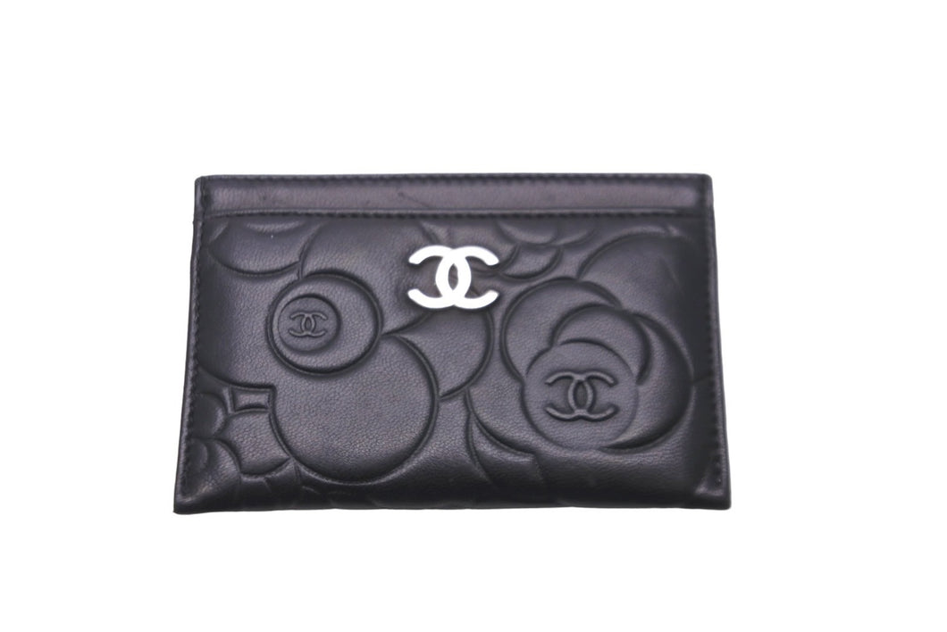 CHANEL シャネル カードケース ココマーク カメリア 17番台 ブラック シルバー金具 美品 中古 59137