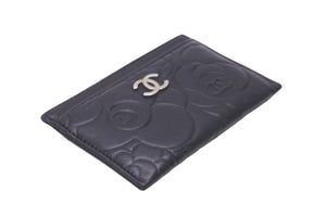 CHANEL シャネル カードケース ココマーク カメリア 17番台 ブラック シルバー金具 美品 中古 59137