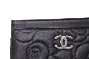 CHANEL シャネル カードケース ココマーク カメリア 17番台 ブラック シルバー金具 美品 中古 59137