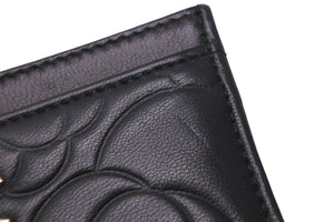 CHANEL シャネル カードケース ココマーク カメリア 17番台 ブラック シルバー金具 美品 中古 59137