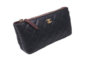 CHANEL シャネル ポーチ コスメポーチ 化粧ポーチ マトラッセ キャビアスキン 21番台 A69259 ゴールド金具 美品 中古 59138