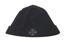 Load image into Gallery viewer, 極美品 CHROME HEARTS クロムハーツ CH プラス ニットキャップ ブラック クロス レザー パッチ ビーニー カシミヤ 中古 59164